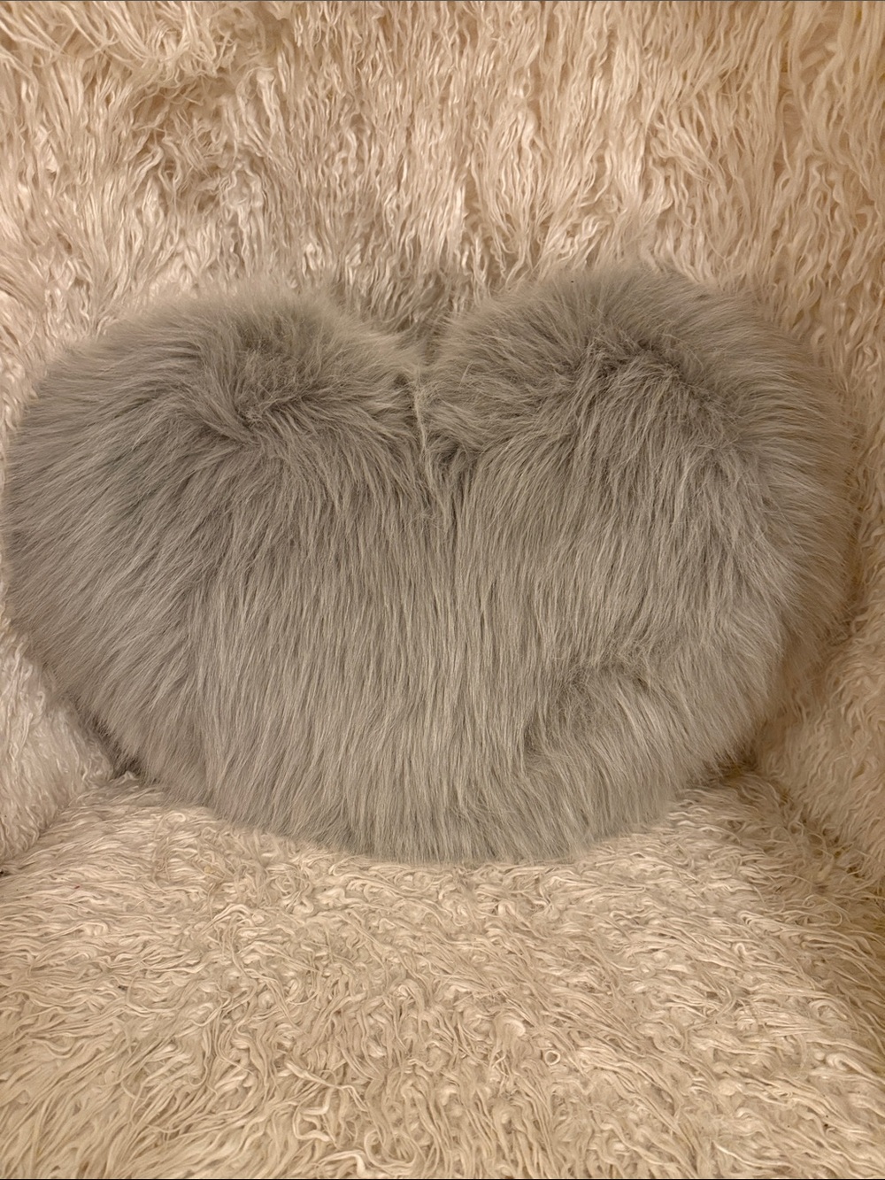 Large Plush Faux Fur Heart Accent Pillow - Gray